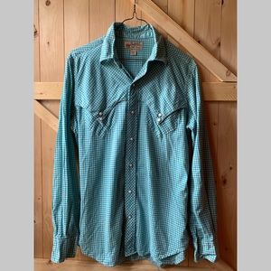 Vintage RRL Turquoise Gingham Western Shirt M